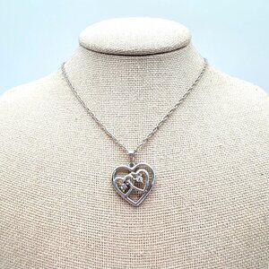 VTG Sterling Silver 925 Natural Diamond Small Heart Pendant Necklace Size 18.5"